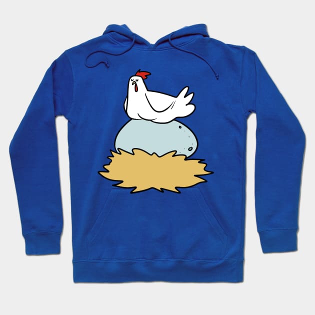 Cute Chicken Hen Sitting on a Giant Ostrich Egg Hoodie by saradaboru